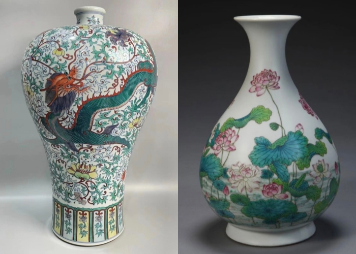 different paintings on ceramics