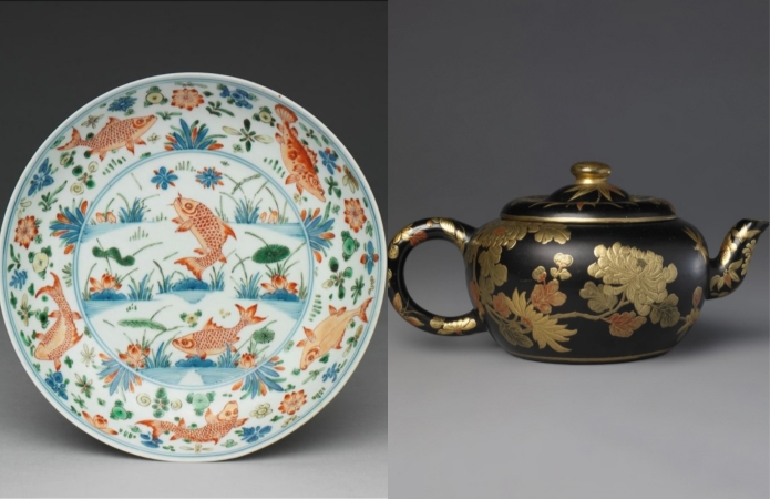 fish bowl and tea set